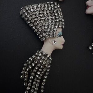 Porcelain Cleopatra Rhinestone Brooches by Elvira & Jackie